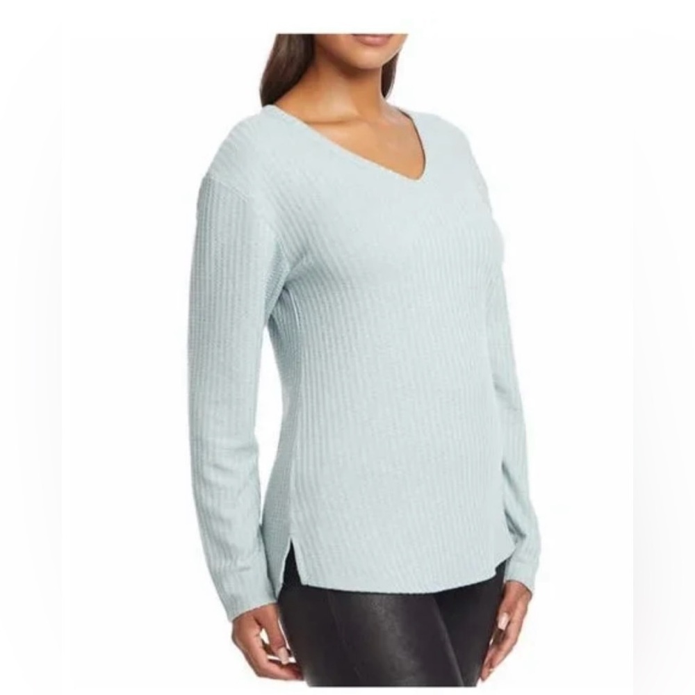 Chaser Waffle Knit light green V-Neck Top Shirt Long Sleeve XL